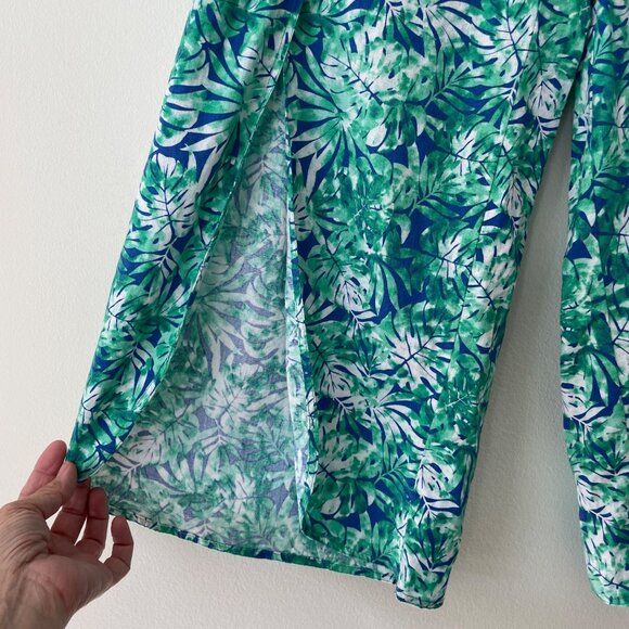 Land and Sea Linen Blend Relaxed Pants Womens L Front‎ Leg Slit Elastic Waist - Picture 2 of 8